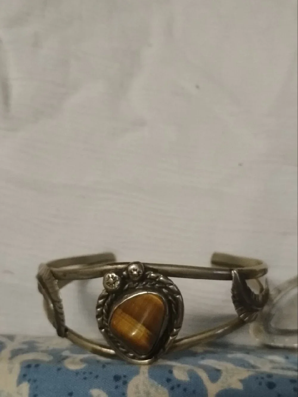 Source Unknown Silver Cuff Bracelet with Brown Tiger's Eye
